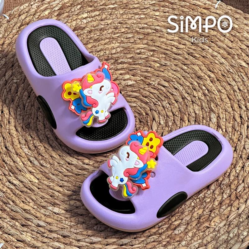 Rotating Unicorns Summer Cute Girl's Slippers Soft And Thick Sole Anti-slip Toddler Slides Children Slip On Footwear