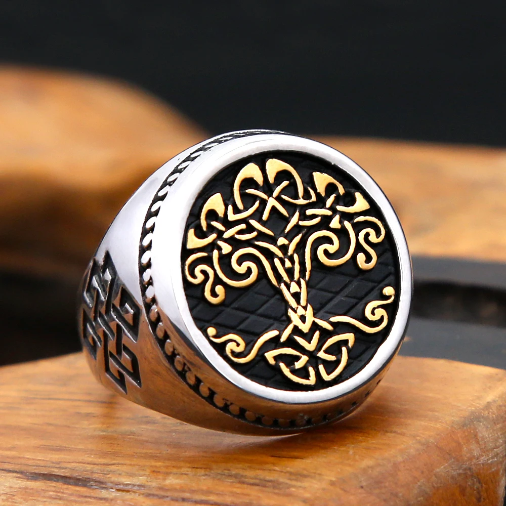 

Vintage Nordic Celtic Knot Ring Stainless Steel Viking Tree Of Life Ring For Men Women Unique Amulet Jewelry Gifts Dropshipping