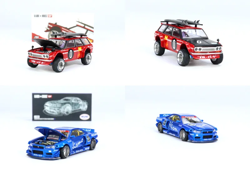 MINI GT 1:64 KAIDO HOUSE Open cover 1:64 Nissan GT-R R34 Datsun 510 alloy press shaft miniature model, adult decoration, boy toy