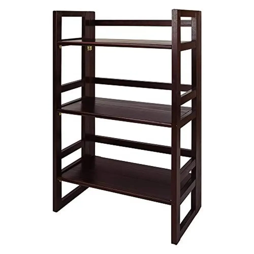 

Wooden Folding Bookcase Organizer 3-Shelf Portable Espresso 20.75"Wx37"H