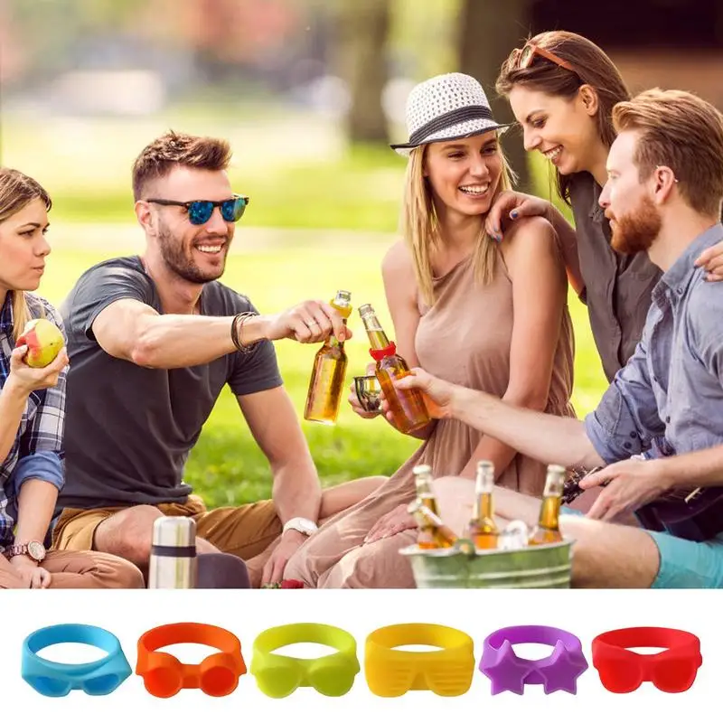 

6pcs Silicone Glass Markers Beverage Marker Strips Reusable Silicone Wine Glass Charm For Party Cocktail Champagne