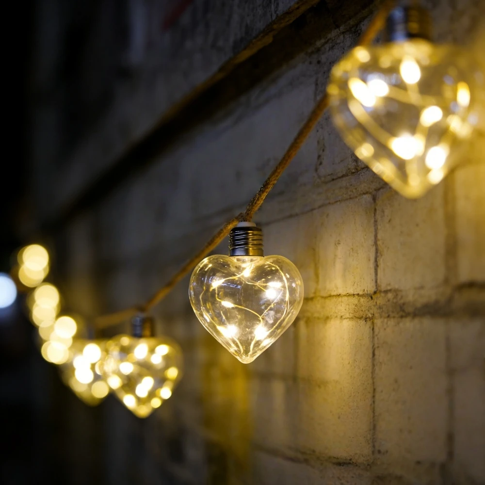 

1PC 5M10LED Heart Bulb Outdoor String Lights, Waterproof LED Fairy Lights with Hemp Rope for Patio Wedding Party Camping Decor