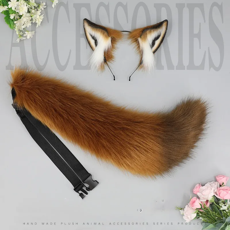 

New Fox Ear Fox Tail Props Headdress Wolf King Cat Ear Headband Custom COSPLAY Handmade Long Jackal Tail Anime Hair Accessories