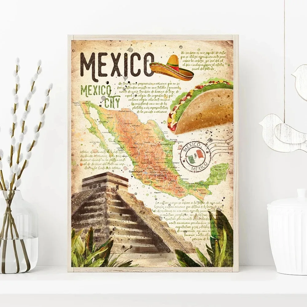 رسم كرتوني على الطراز القديم ، ملصق قماشي للسفر ، البرازيل ، فرنسا ، إيطاليا ، إسبانيا ، فن الطعام ، صورة معيشة ، ديكور حائط منزلي #3