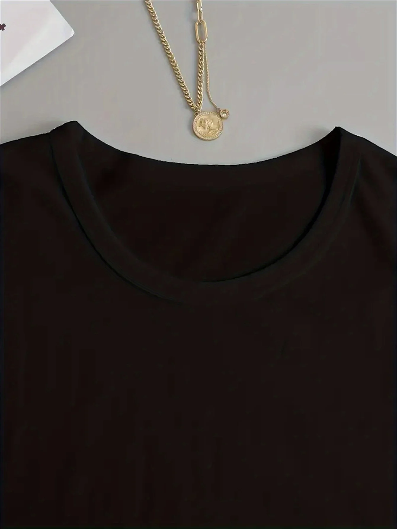 Koszulka z nadrukiem księżyca, gładka, z okrągłym dekoltem i krótkim rękawem, codzienna bluzka na lato i wiosnę, odzież damska