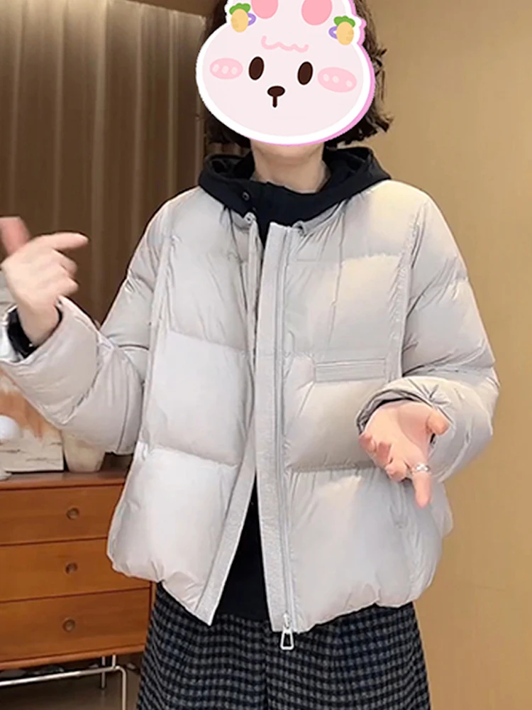 

Теплая свободная повседневная хлопковая куртка для женщин с круглым вырезом, новая зимняя модель в корейском стиле, однотонная, универсальная, модная, утепленная, с длинными рукавами.