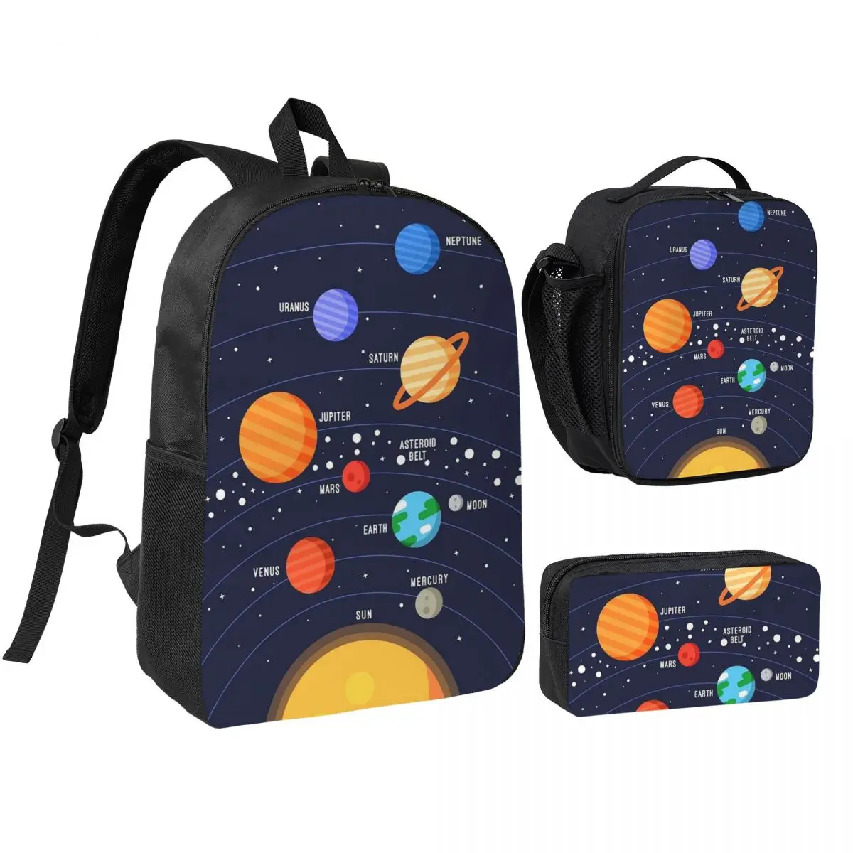 Planet Space In Solar System Backpack Student BookBag School Bag Shoulder Bags 3ps Insulated Lunch Bag Pencil Case