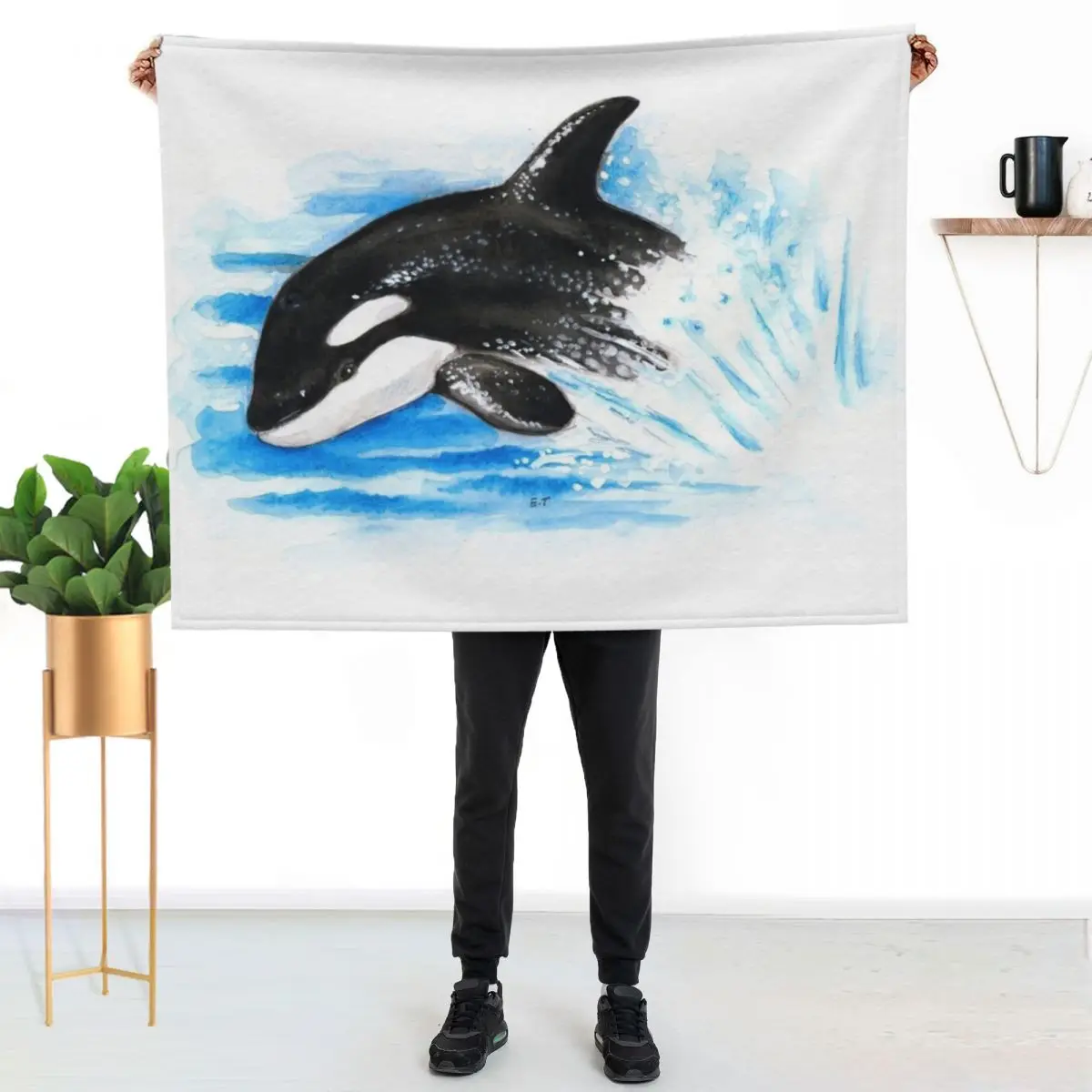 Baby Orca Breaching Waves Watercolor Art Throw Blanket wednesday Custom Luxury Thicken Decoratives Blankets