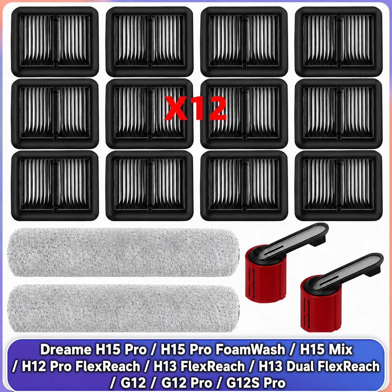Compatible con (Dreame H15 Pro – NO para H15 PRO HEAT,  Dreame H15 Pro FoamWash / H15 Mix / Dreame H12 Pro FlexReach / H13 FlexReach/ H13 Dual FlexReach) Cepillo rodillo Filtro Repuestos para aspiradora