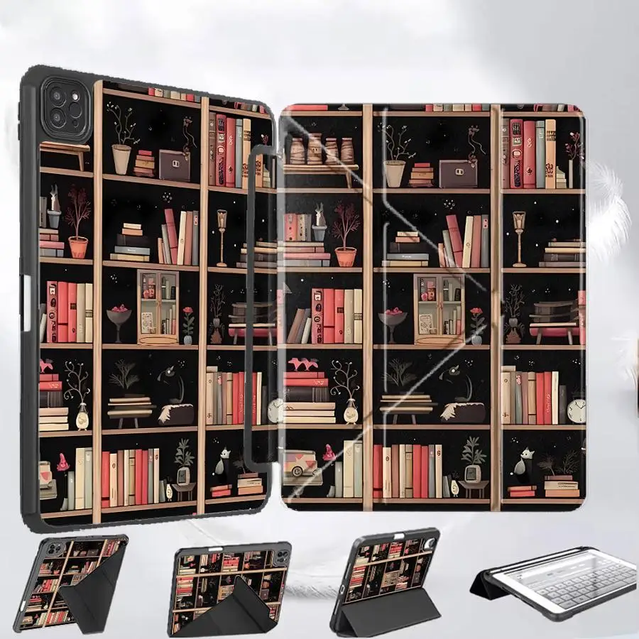 

Cartoon Bookshelf Pattern Holder Cover Tablet Case For iPad Mini 6 7 Pro 11th 10th 9th 8th 7th 12.9inch Pro 2025 Air 4 5 M3 M2