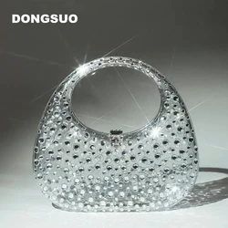 Acrylic clutch bag women Rhinestones clear designer wedding evening party round purse 2023 new tote handbag