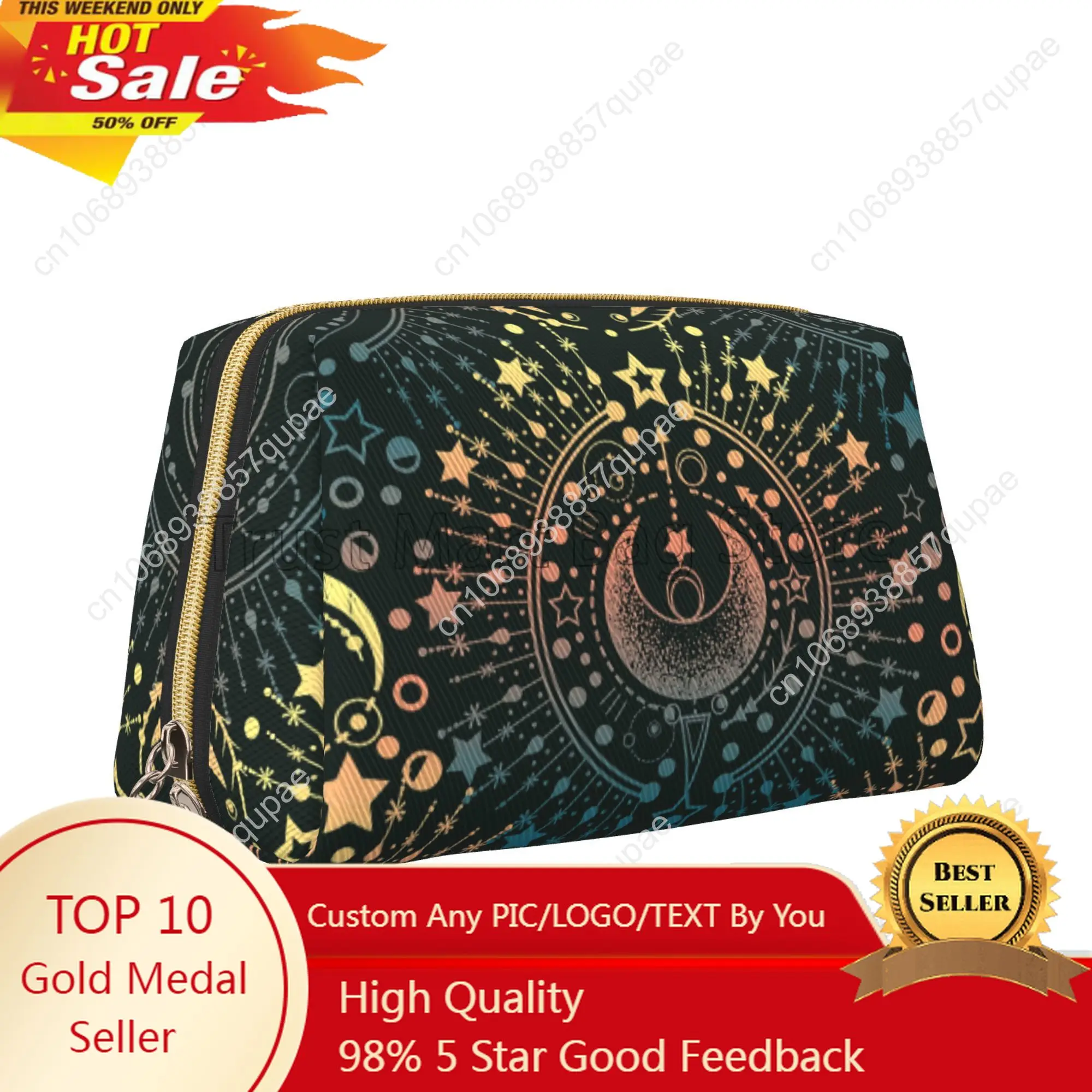 

Moon & Star Alchemy Magical Leather Travel Cosmetic Bag Black Skull Moth Large Capacity Waterproof Toiletry Bag Makeup Pouch