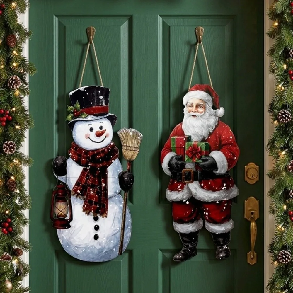 Wooden Door Hanging Sign Santa Claus Ornament Festival Plaque Christmas Decorations Snowman Wall-mounted Wall Decoration Door