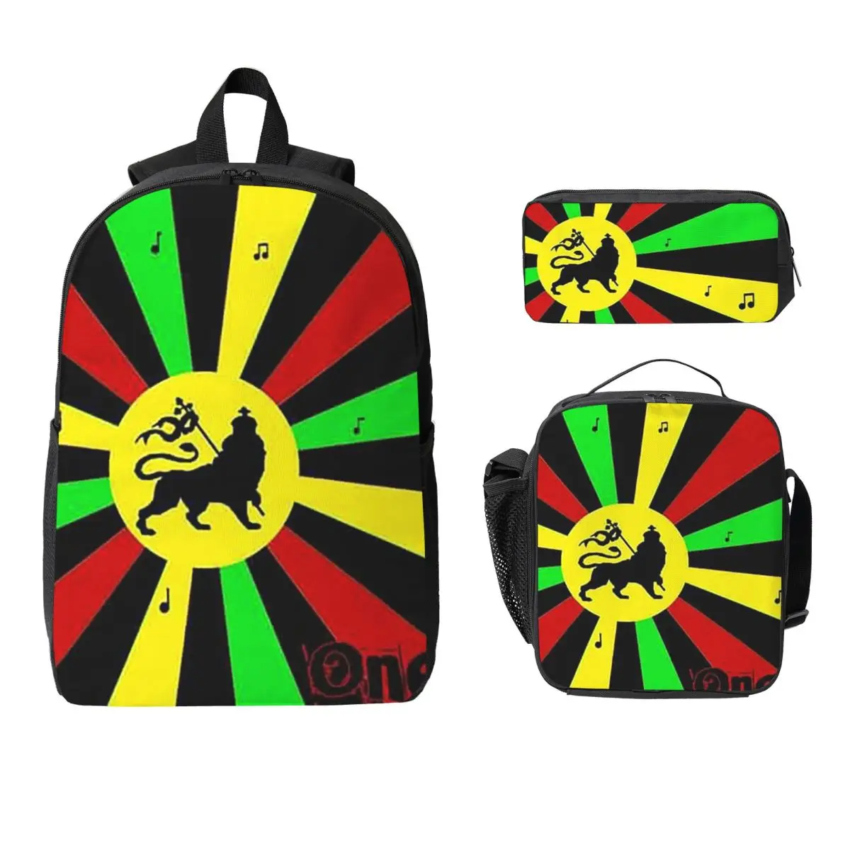 

Rastafarian Amaiquina Reggae Rasta Lion Street Skullies Backpack Boy Girl BookBag School Bag 3ps Insulated Lunch Bag Pencil Case