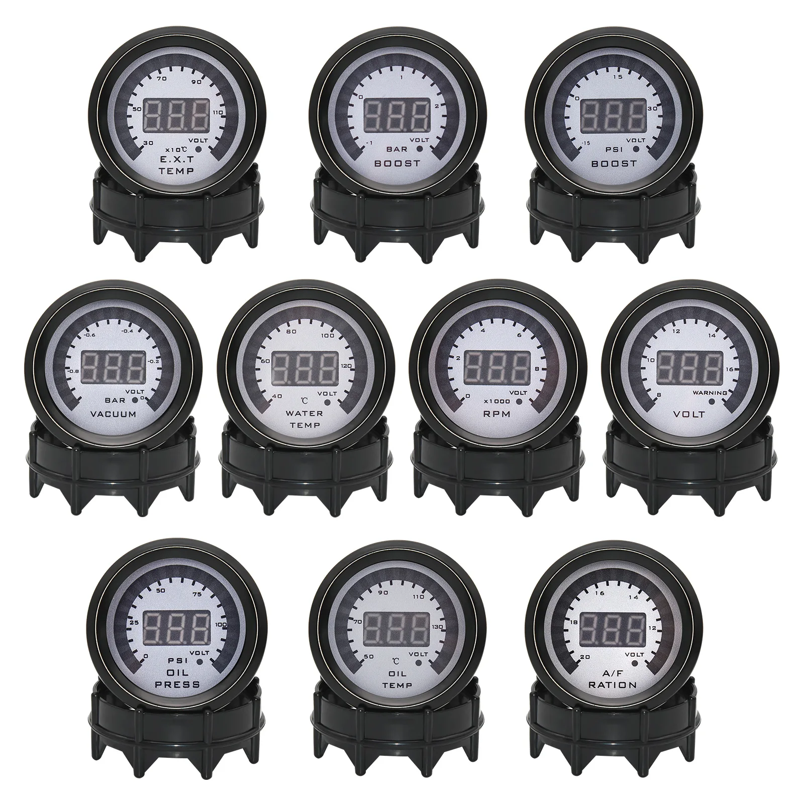 52MM Digital LED Boost EXT Exhaust Temp Gauge Voltmeter Voltage Air Fuel Ratio Gauge Oil Pressure Oil Temp Meter Car Gauge - view 3