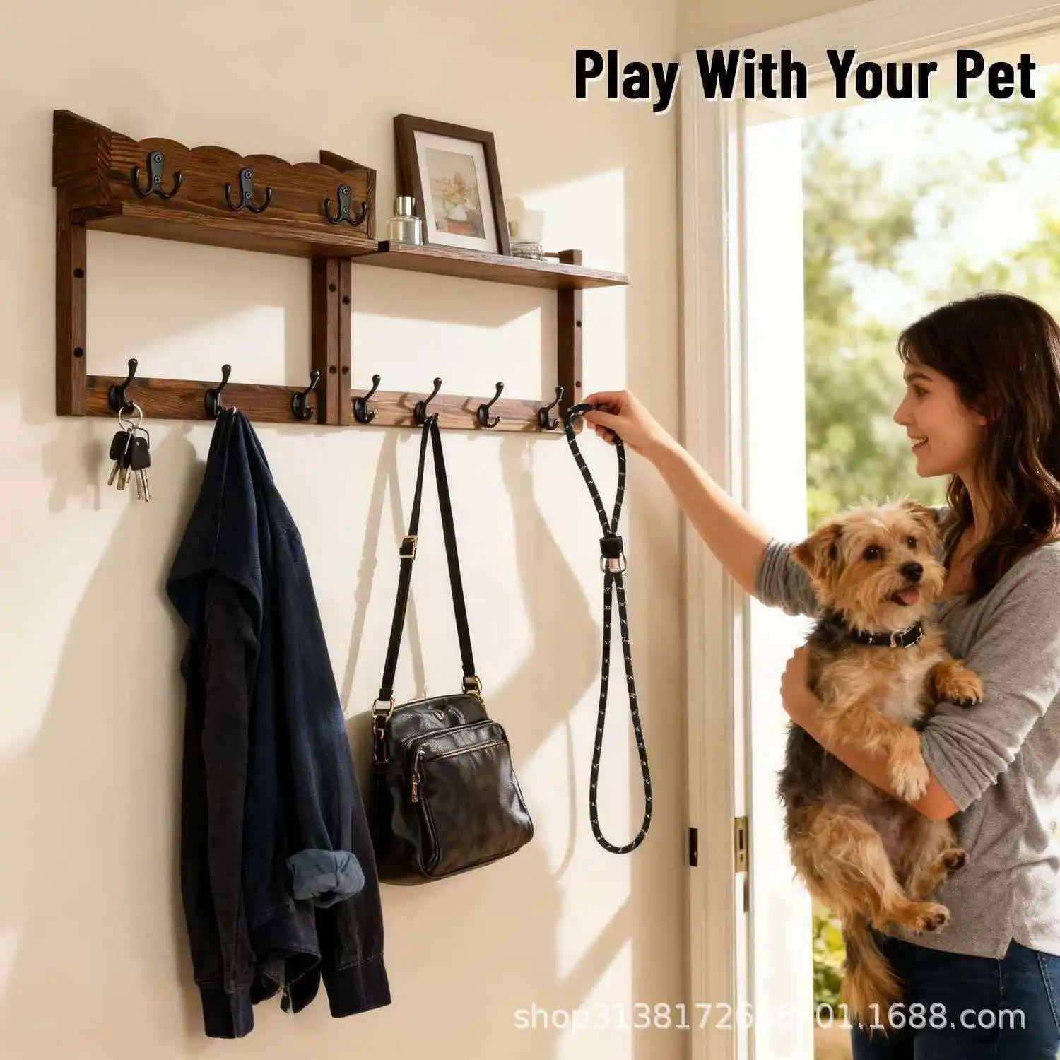 Wooden wall rack Wall-mounted entrance key Coat rack Wall decoration Solid wood suspension rack