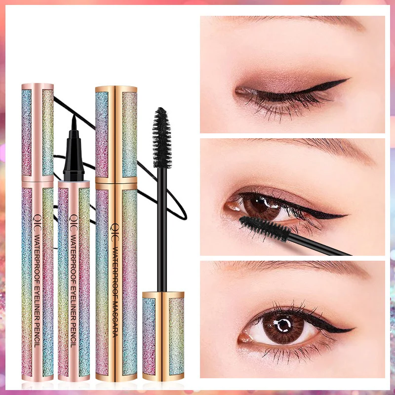 Zestaw Starry Sky 2 szt. Tusz do rzęs 4D i płynny eyeliner, wodoodporny, odporny na pot, nie rozmazuje się, długotrwały, szybkoschnący, prezent do makijażu