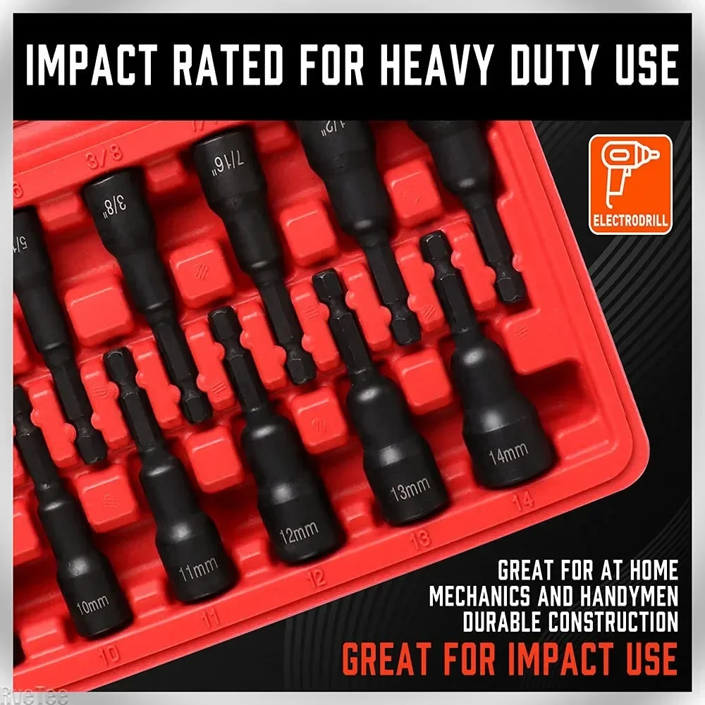 

Premium 12pcs Magnetic Nut Driver Set Impact Power Hex Nut Driver Drill Bit Master Kit SAE & Metric 1/4-Inch Quick Change