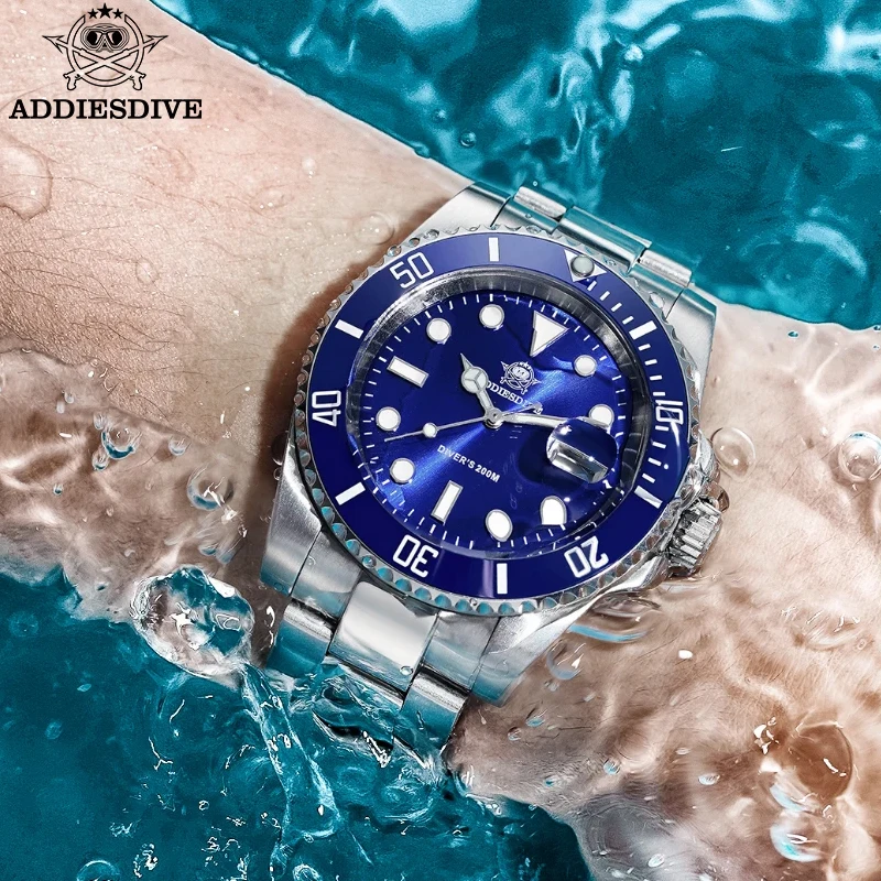 ADDIESDIVE Luxury Stainless Steel Diver Quartz Watch Business 200m Waterproof Super Luminous Watches MY-H3-2QZ Relogio Masculino