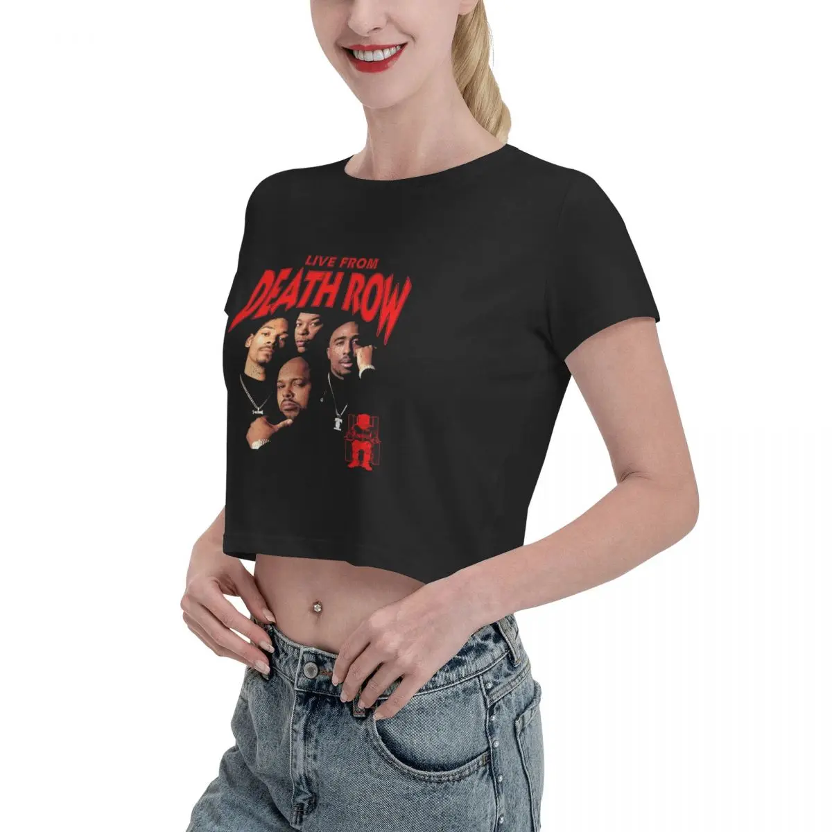 Death Row Records Dr Dre Tupac Tshirt Cartoon Graphic Tees Female Crop Top,Leak navel T-shirt