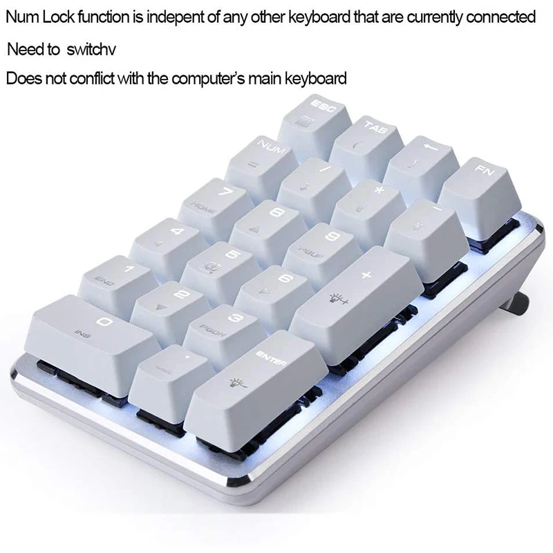 21 Keys White Backlit Mechanical Numeric Keypad Numpad With Cherry Blue Switches For Notebook Desktop PC