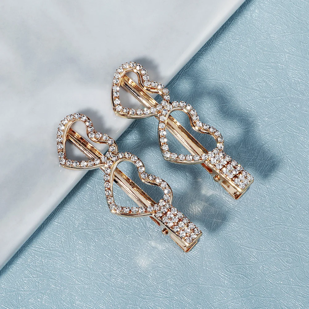 

2pcs Rhinestone Loving Heart Hair Clips Comfortable Durable Wedding Party Bridal Barrette Women Girls Retro Diamond Look Hair