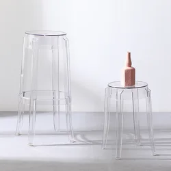 Nordic Transparent Acrylic Chair Bar Stool Crystal High Stool Fashion round Stool Modern Minimalist Plastic Bar