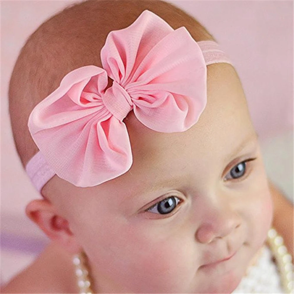 Nishine Soft Chiffon Bows Knot Baby Girls Children Headbands Artificial Hair Bows Elastic Infant Newborn Hairbands Accessories