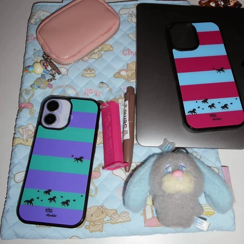 Simple And Fashionable Purple Striped Pony Phone Case For Samsung S26 ULTRA 25 EDGE 24 Plus 23 FE Anti Drop dustproof Cover