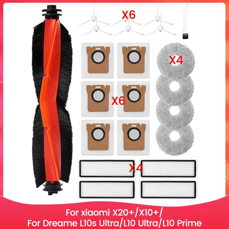 Abwq For-Xiaomi-X20 +-x10 +-Dreame-L10s-Ultra-L10-Ultra-L10-Prime-Robot-Vacuum-Cleaner-Main-Side-Brush-Hepa-Filter-Mop-Bags