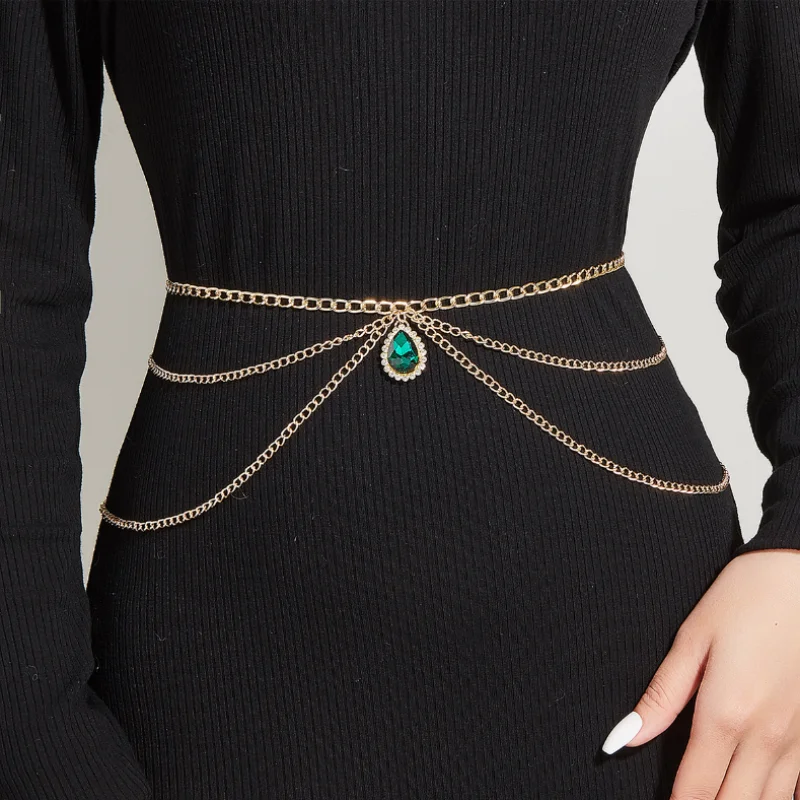 Punk Multi-layer Tassel Hip High Waist Chain For Women Gold Color Metal Chain Waistband Party Dress Belts Accessorie