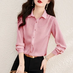 Elegant Striped Shirts Women Long Sleeve Soft Thin Womens Tops And Blouses Vintage Korean Fashion Female Casual Clothing