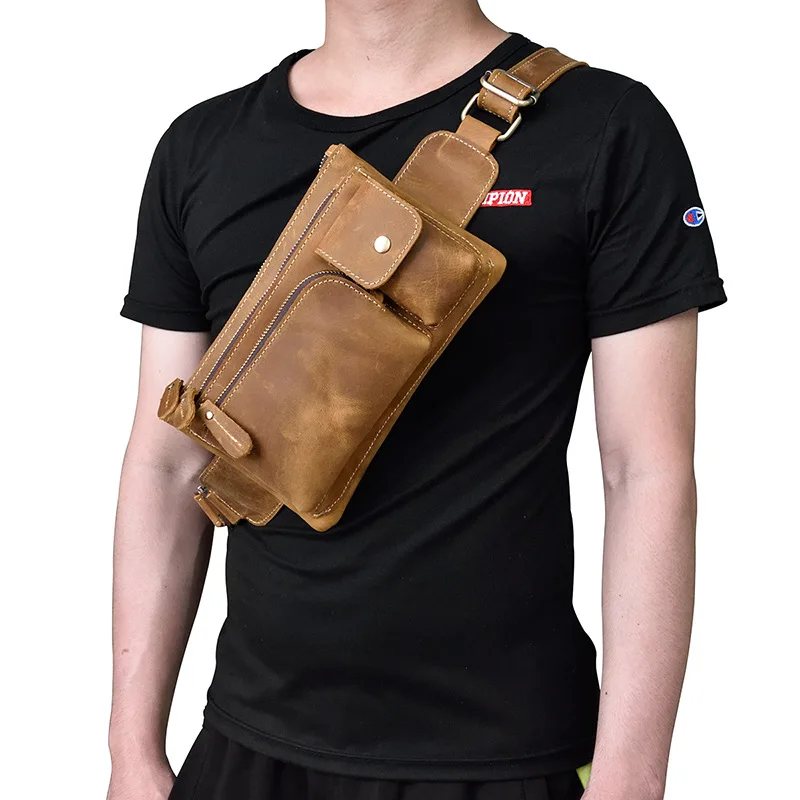 Genuine Leather Large Fanny Pack Waterproof Hip Belt Bag Cowhide Waist Bag Crossbody Sling Backpack for Men