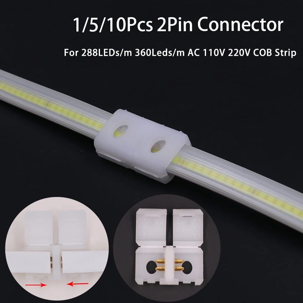 1/5/10Pcs High Density COB LED Strip Connector 2 Pin I Shape FOB Connectors for 288LEDs/m 360LEDs/m AC 110V 220V Tape Light