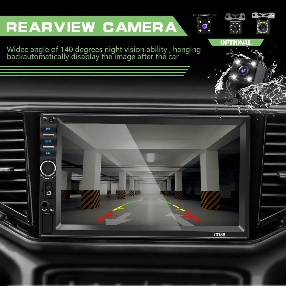 مشغل MP5 للسيارة مزدوج 2 DIN مقاس 7 بوصات وشاشة تعمل باللمس B-T راديو ستيريو FM/USB/AUX #6