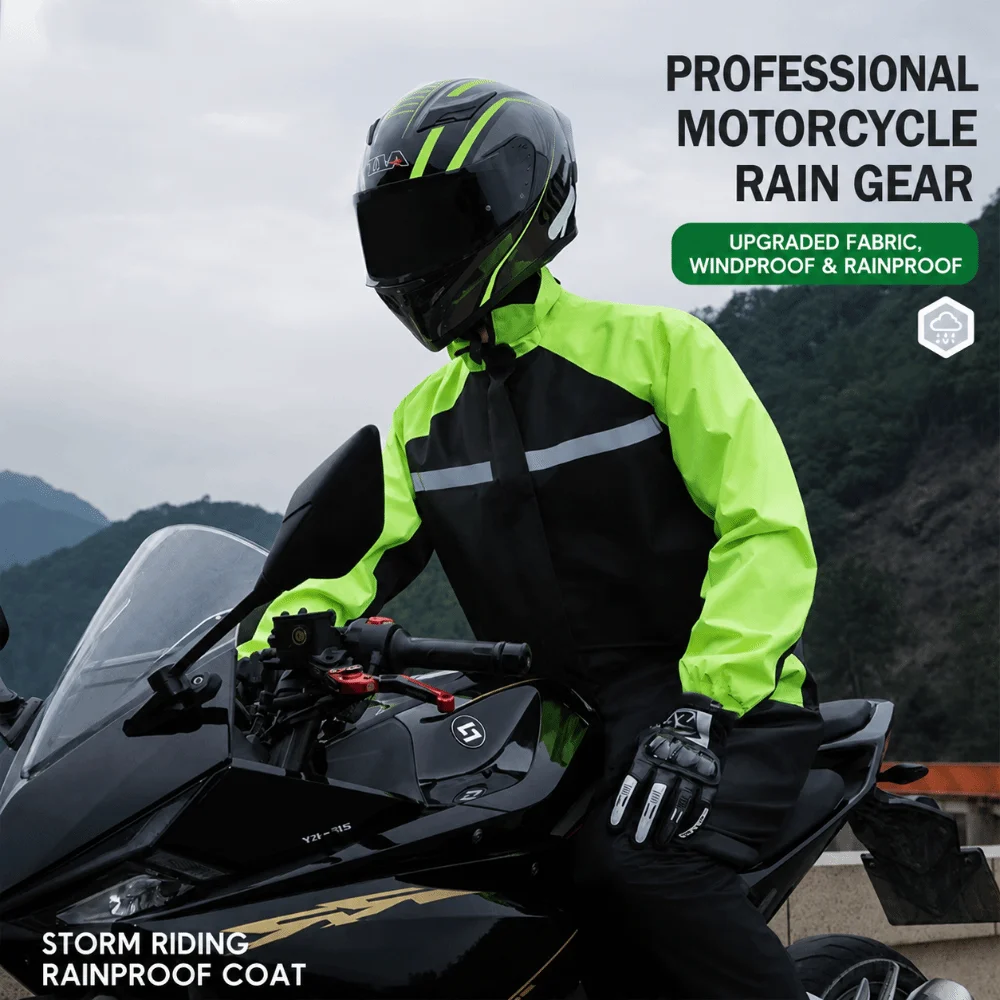Reflective Motor Vehicle Riding Raincoat Breathable Full Body Raincoat Rain Pants Set Rainstorm Prevention Green