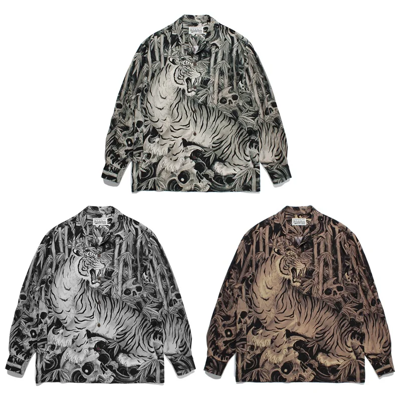 

WACKO Print Bamboo Forest Tiger Long Sleeve Shirt Vintage High Quality Tops Mens Womens Hawaii Long Sleeve Shirt