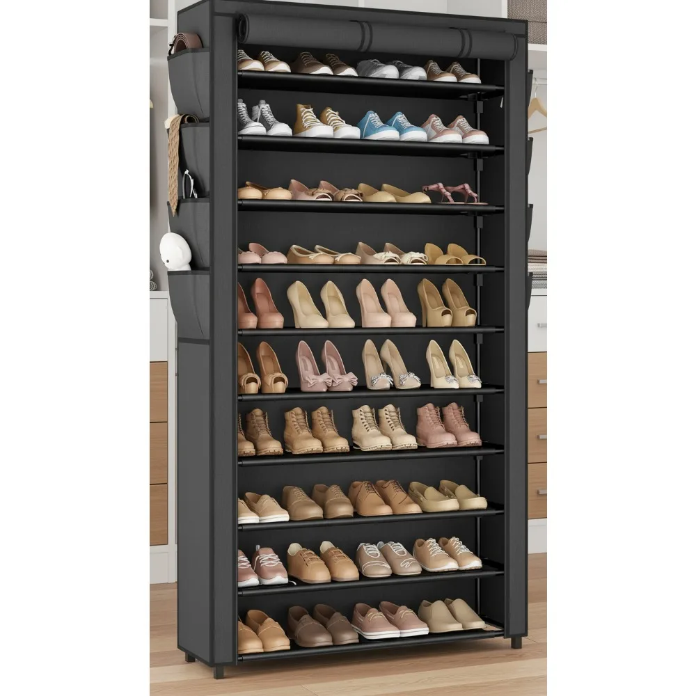 

10-Tier Tall Shoe Rack with Dust Cover, Holds 50-55 Pairs, Large Capacity Storage Organizer for Entryway Closet Garage