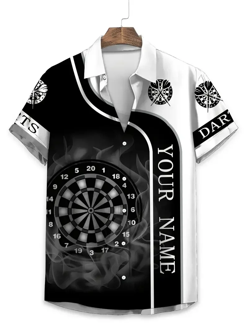 Hawaiian Style Men's Shirt with 3D V-shaped Print, Fashionable Custom Name/team Name Sports Shirt, Short-sleeved V-shaped Round-