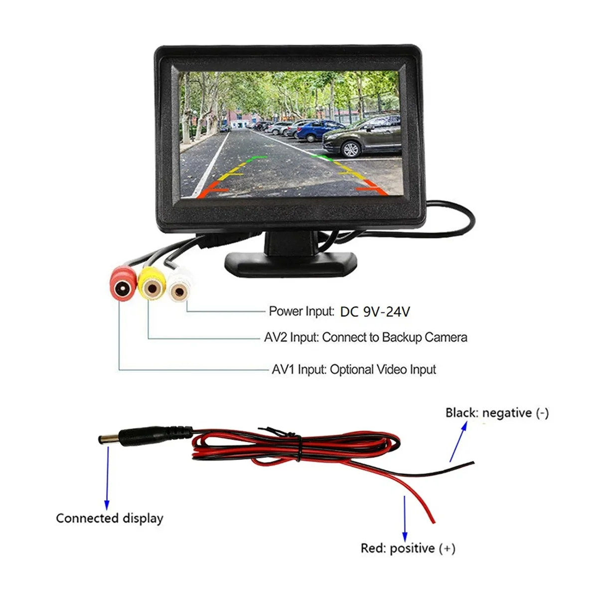 Kit Monitor Retrovisor de Carro, Invertendo Sistema de Estacionamento, TFT LCD, DC 9V-24V, 4.3 Polegada, Sem Câmera