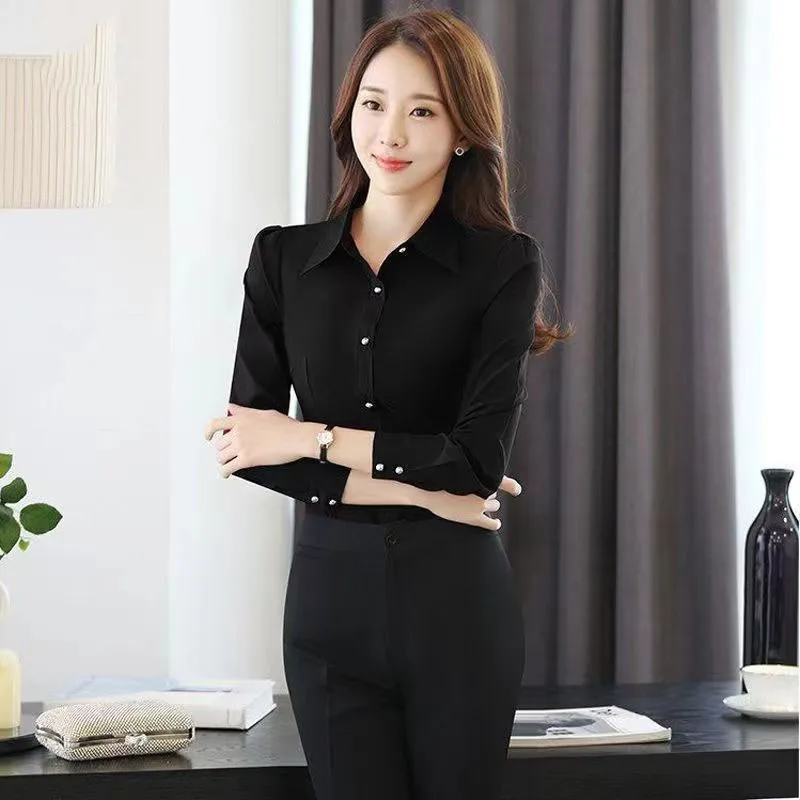 Xpqbb White Shirt Women Korean Fashion Long Sleeve Working OL Turndown Collar Blouses Ladies Autumn New Buttons Office Clothes