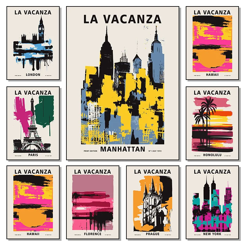 La Vacanza City Travel Posters London Hawaii Florence Paris New York Canvas Painting Art Picture Colorful Bedroom Home Decor