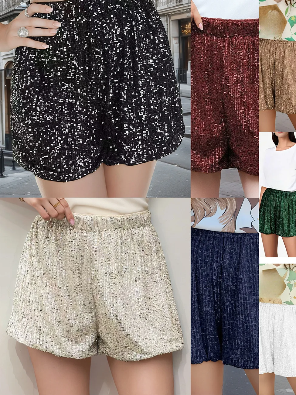 

Соблазнительные шорты с высокой талией, блестящие шорты, удобные однотонные шорты, модные женские шорты в стиле бермуды.