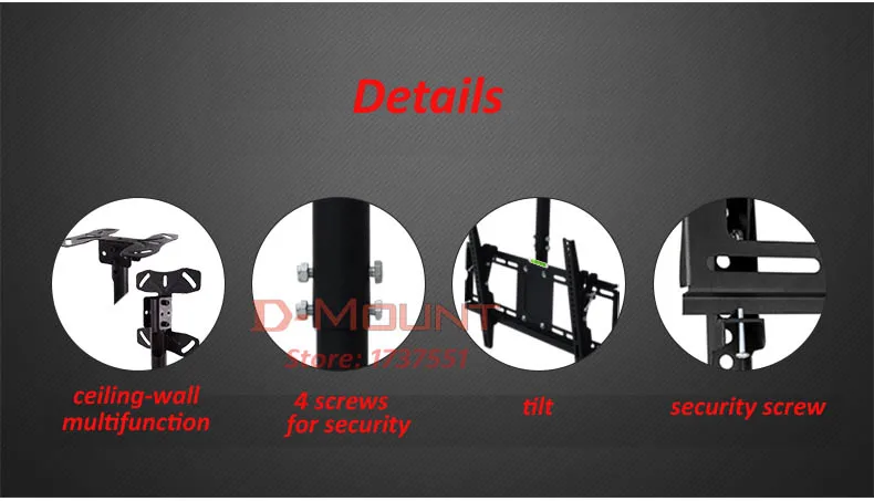 DLC-904MH Stahl 600 x 400 46 Zoll 65 Zoll 15 neigbar nach oben und unten drehbare TV-Wandhalterung LCD-Deckenhalterung Wand-Decken-LED-Ständer Plasma-TV-Halterung