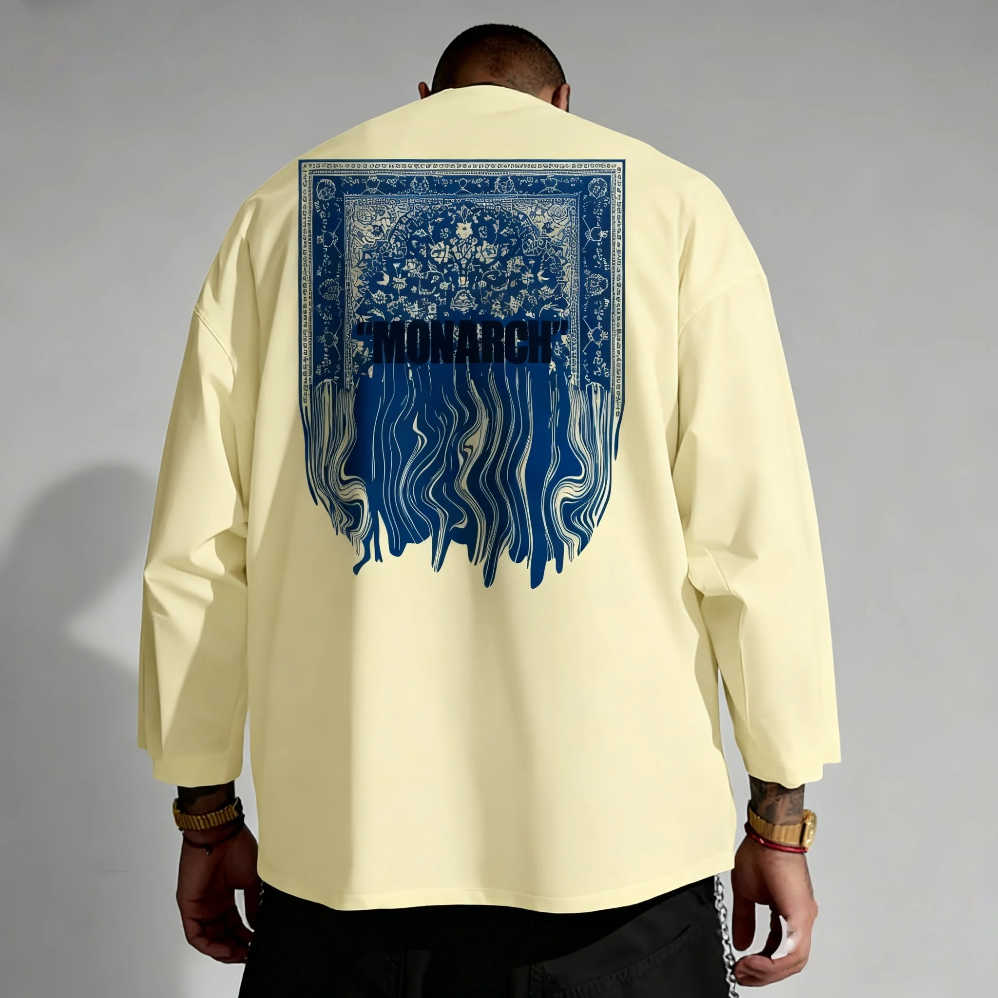 الربيع والخريف الشتاء طويلة الأكمام تي شيرت الأمريكية العصرية الرجال الرجعية العرقية نمط الشارع المعتاد كسول نمط كبير الكبار #3