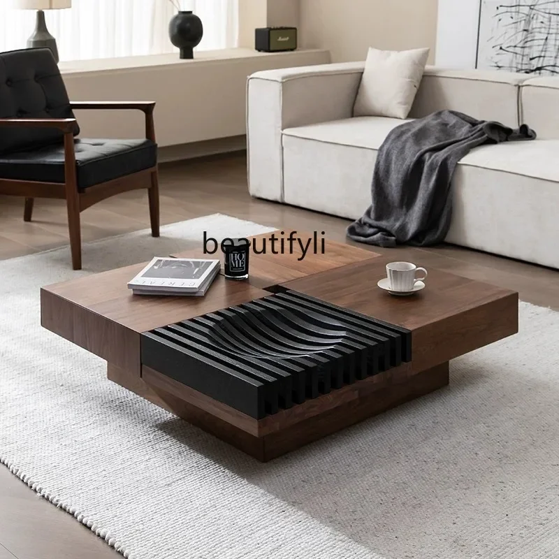 

smt03 Nordic Household Solid Wood Tea Table Storage Simple and Modern Coffee Table Walnut Square