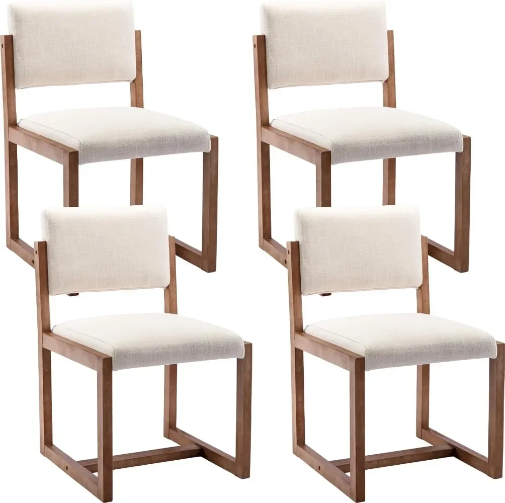 

Mid-Century Dining Chairs Set of 4, Linen Upholstered Dining Room Chairs Armless Side Chairs with Backrest Wooden Legs for