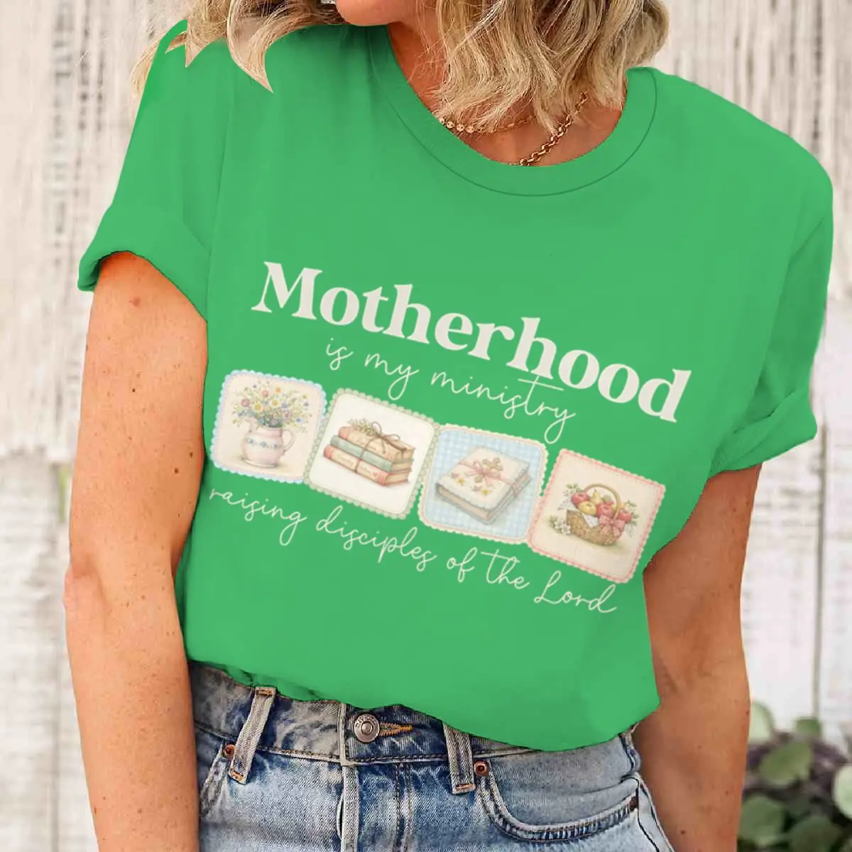 Motherhood T-shirts For Women Vintage Plant Books Christianity Print T Shirt Short Sleeve Tops Mama Life Ladies Crewneck Tshirt view 5