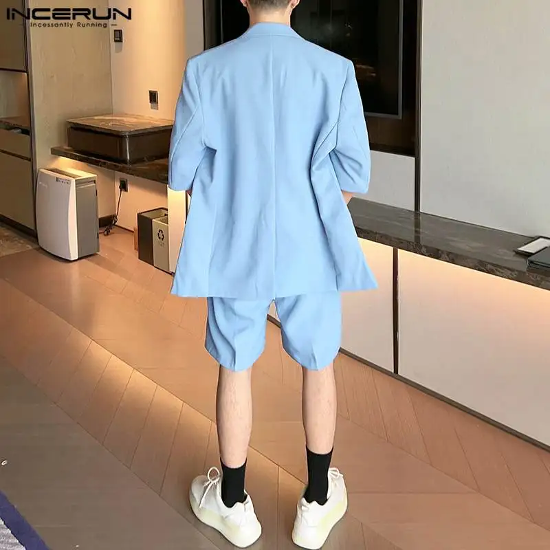 INCERUN 2024 Korean Style New Men Sets Short Sleeved Suit Jackets Shorts Fashionable Simple Solid All-match Two-piece Sets S-5XL