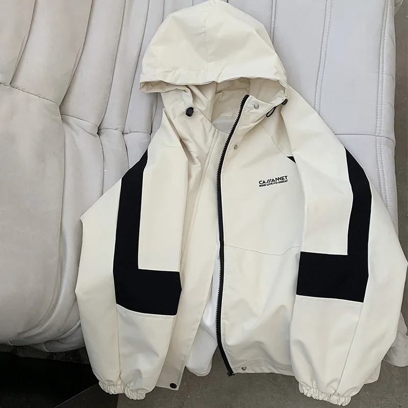 

Contrast Color Hooded Women's Windbreaker Jacket 2025 New Autumn Korean Style Loose Leisure Female Coat Outerwears